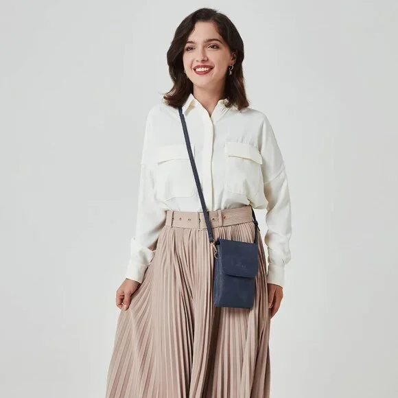 Women Navy Blue Imported Vegan Leather Adjustable Strap Small Crossbody Bags - Picture 8 of 8